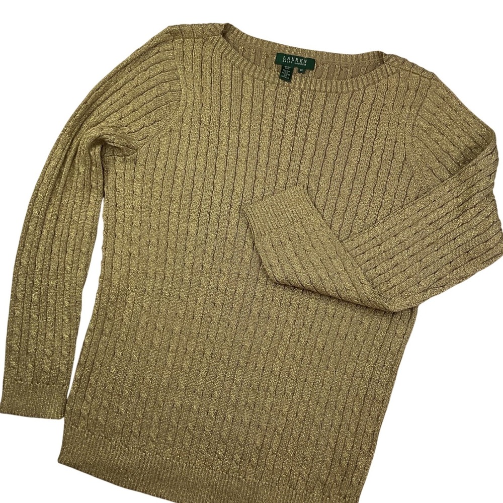 Lauren Ralph Lauren Knit Pullover Top Silk Bend Metallic Shimmer Boat Neck 2X